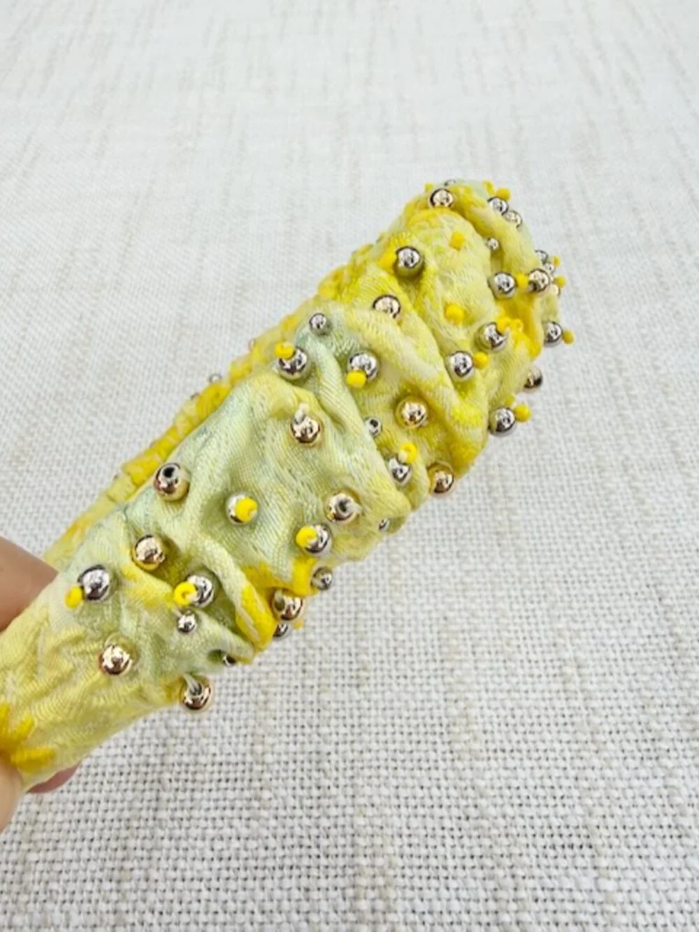 Lele Sadoughi Yellow Jacquard Beaded Kelly Ruched Headband OS